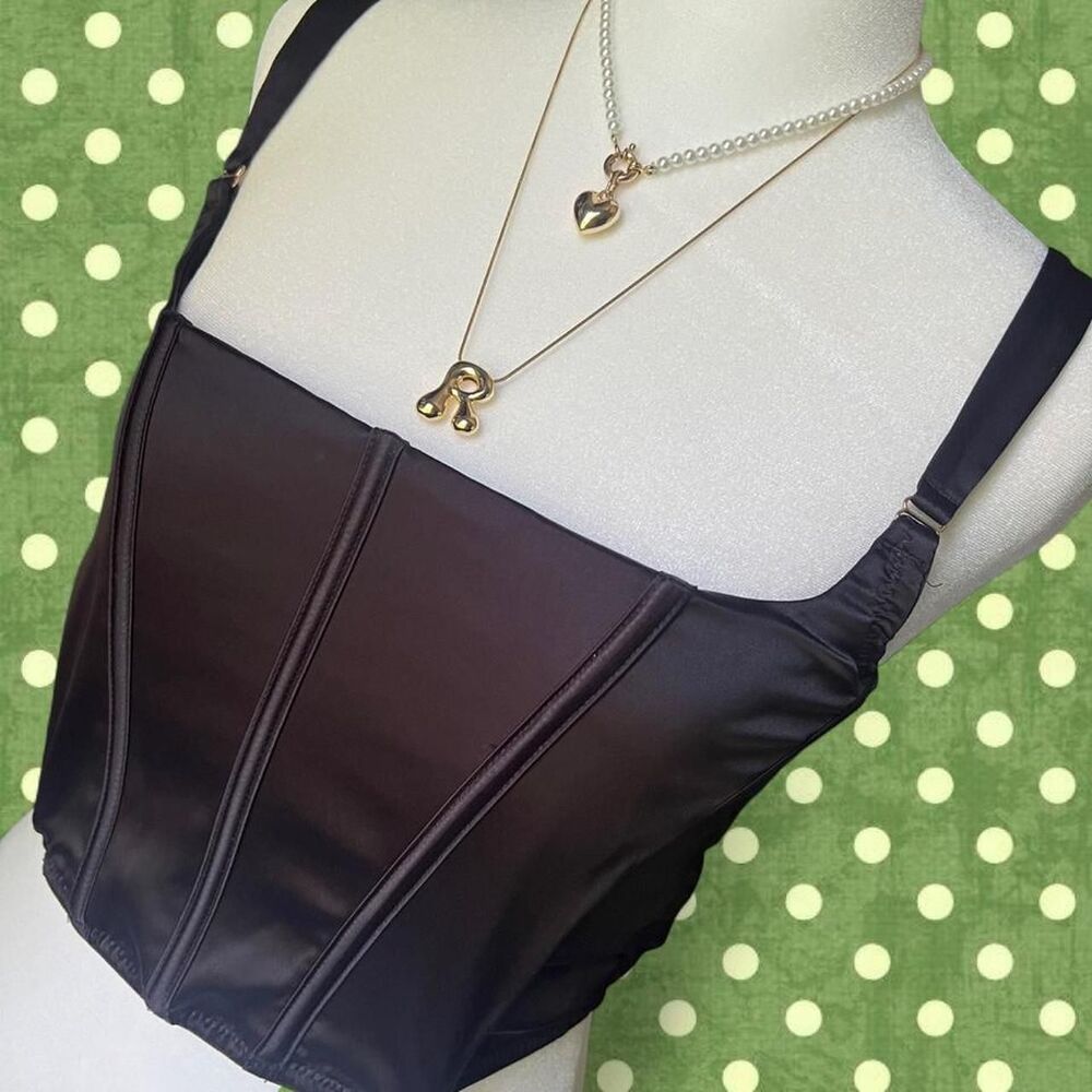Auden Black Satin Cropped Corset Top - Picture 2 of 6